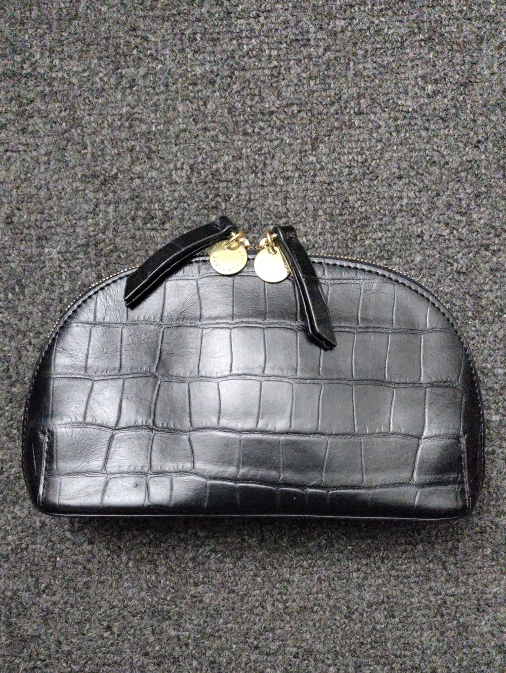 & Other Stories Black Croc-Embossed Dome Cosmetic Pouch with Gold Zipper Tags